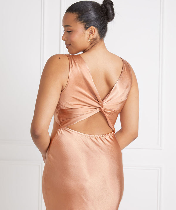 Burnt Peach Twist Back Bridesmaid Dress