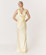 Plunge Drape Detail Satin Bridesmaid Dress - Butter Lemon
