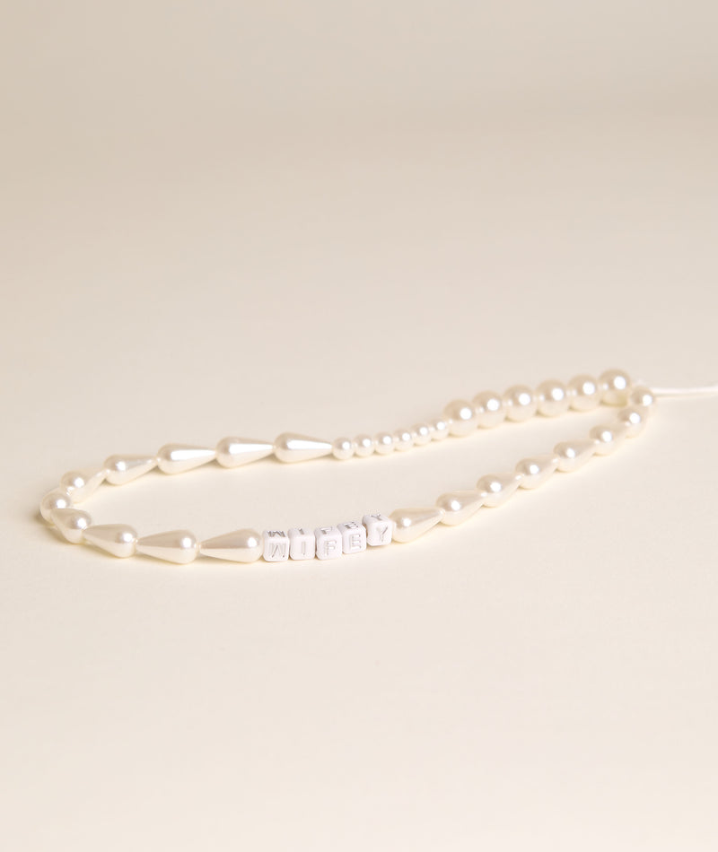 Wifey Pearl Phone Charm - Silver