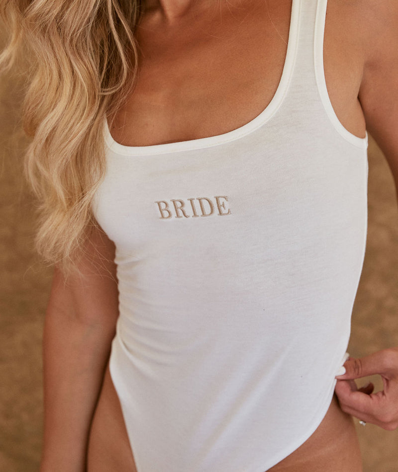 Bride Statement Embroidered Bodysuit - White