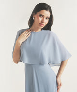 Cape Overlay Chiffon Midaxi Dress - Pale Blue