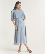 Cape Overlay Chiffon Midaxi Dress - Pale Blue