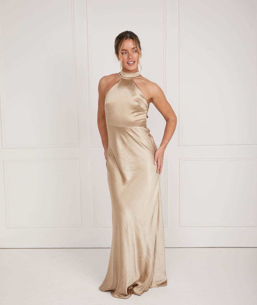 Halter Neck Satin Bridesmaid Dress