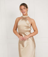 Champagne Halter Neck Bridesmaid Dress