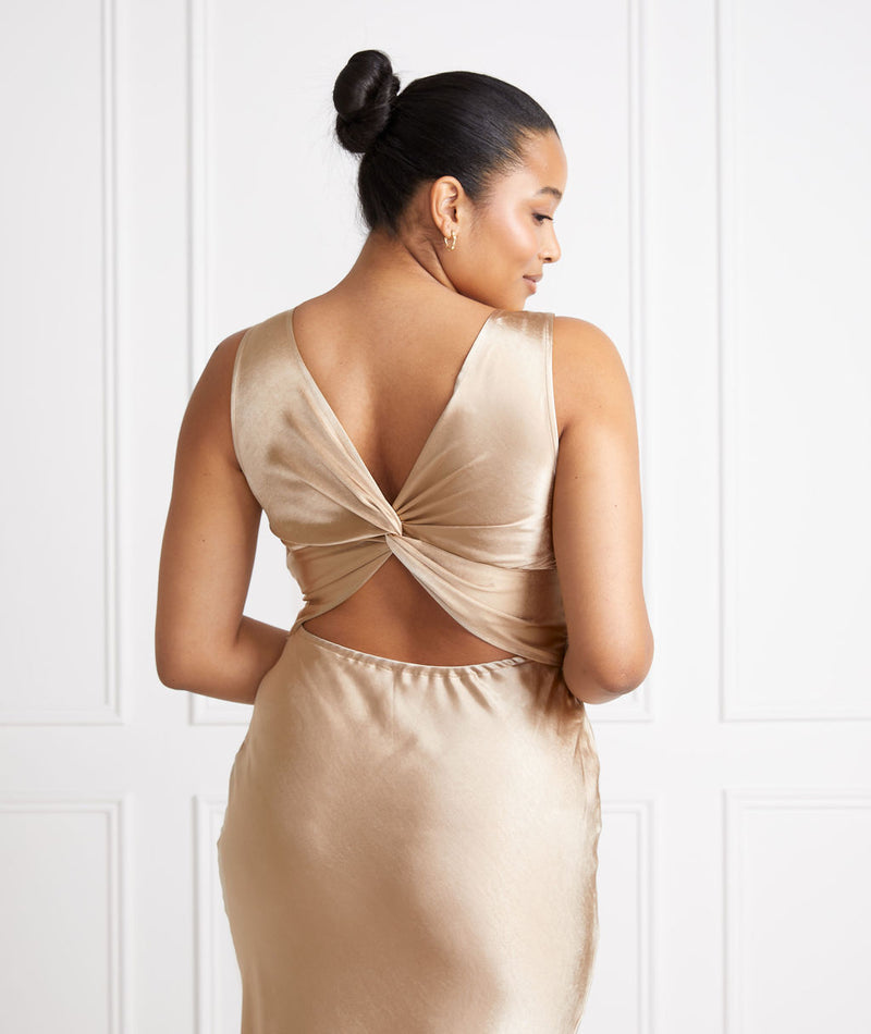 Champagne Twist Back Bridesmaid Dress