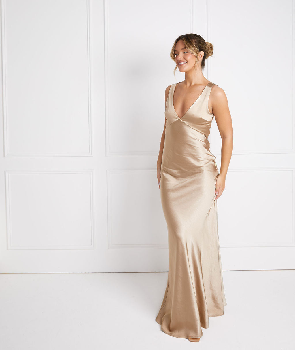 Elegant Twist Front Satin Cami Formal Dress Bridesmaids Dress