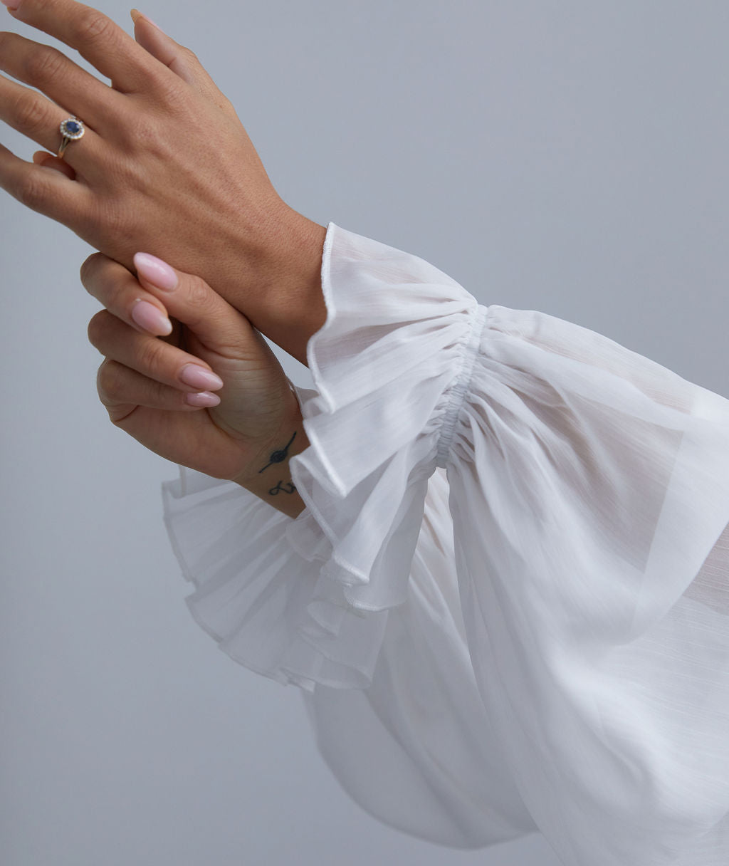 Chiffon Sleeve Maxi Satin Robe - White | Six Stories