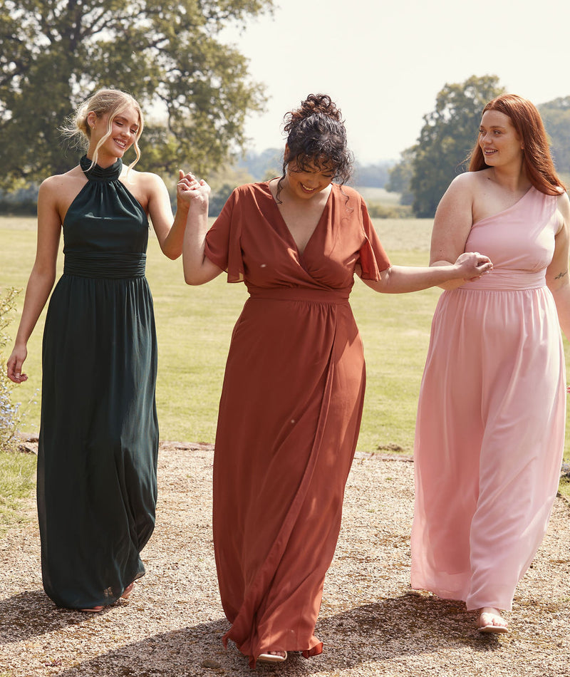 Halter Neck Pleated Waist Chiffon Bridesmaid Dress Emerald Six Stories