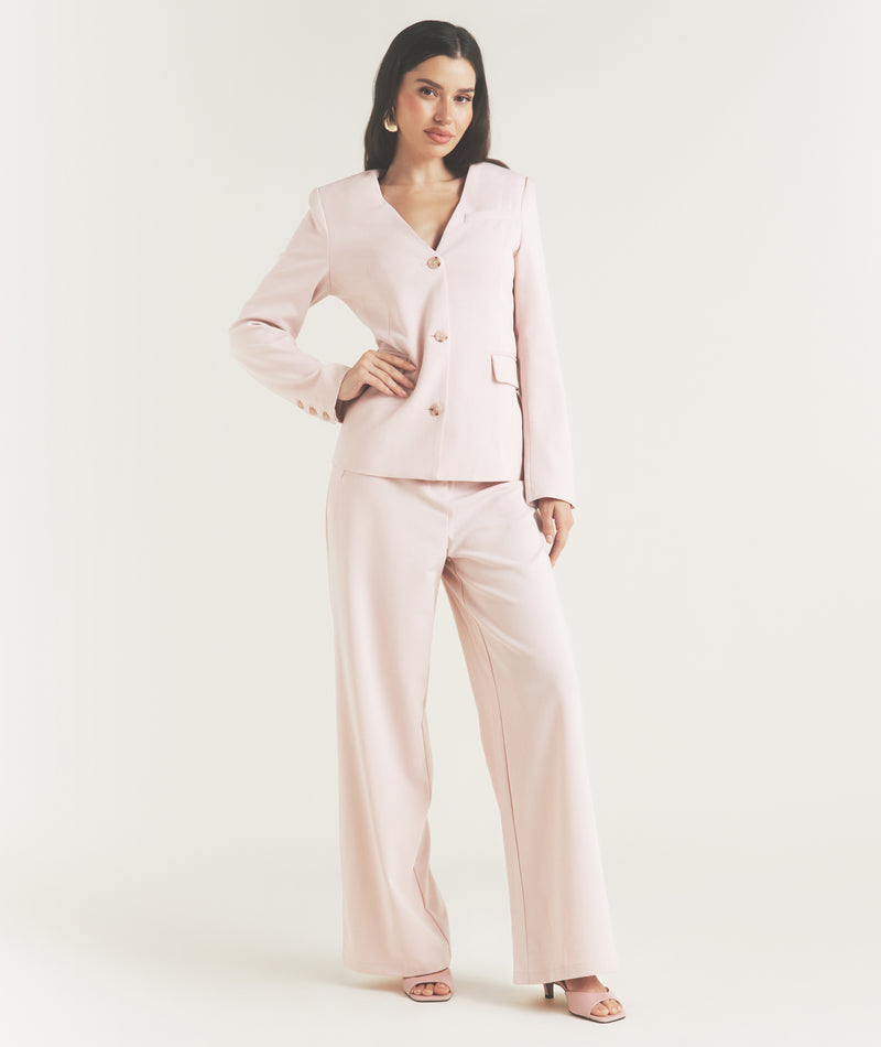 Collarless Tailored Jacket - Pink
