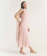 Cowl Front Drape Detail Belted Midi Dress - Rose