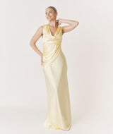 Drape Detail Satin Bridesmaid Dress - Butter Lemon