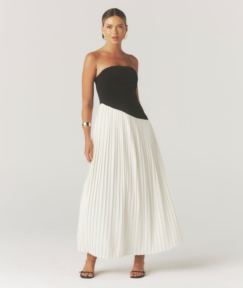 Harper Contrast Bandeau Pleated Maxi Dress - Mono