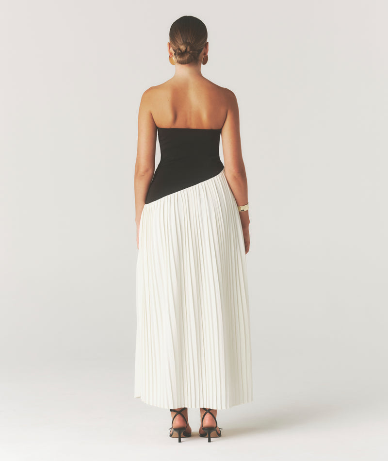 Harper Contrast Bandeau Pleated Maxi Dress - Mono
