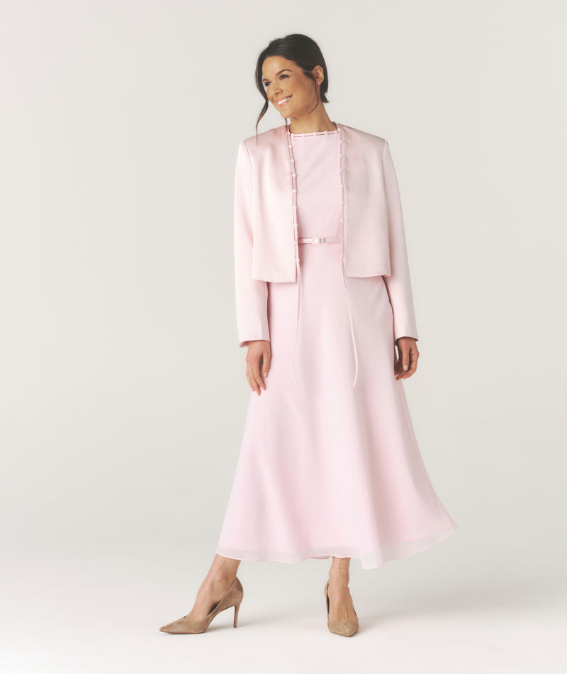 Tailored Trim Detail Satin Jacket - Pale Pink