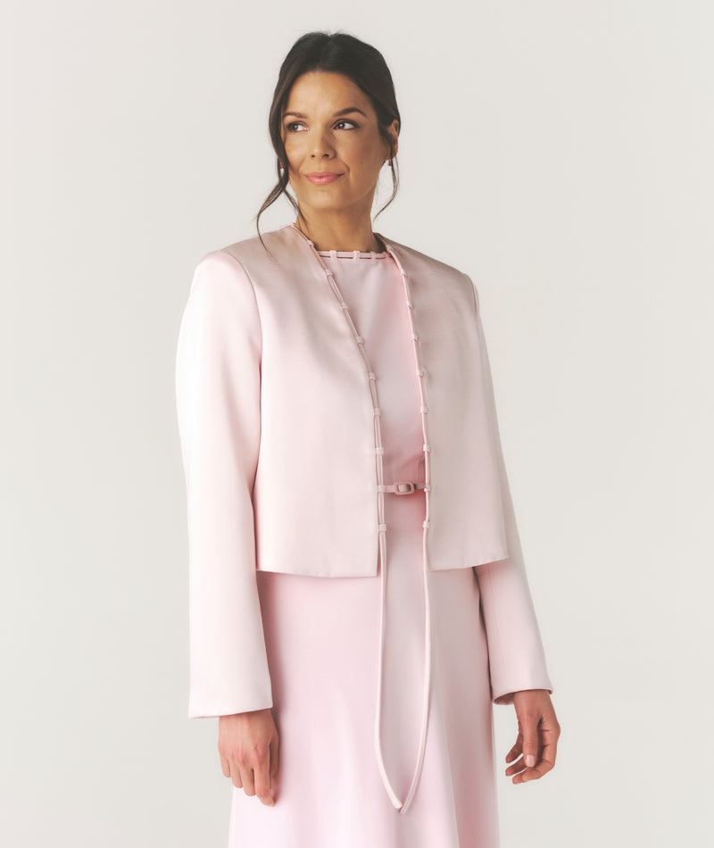 Tailored Trim Detail Satin Jacket - Pale Pink