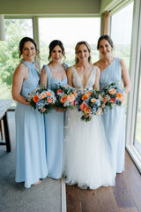 Bow Tie Chiffon Bridesmaid Dress - Cornflower Blue
