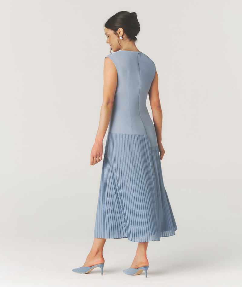 Pleated Cap Sleeve Maxi Dress - Blue