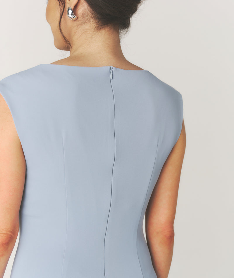 Pleated Cap Sleeve Maxi Dress - Blue