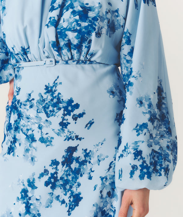 Floral Balloon Sleeve Maxi Dress - Pale Blue