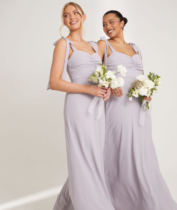 Bow Tie Shoulder Chiffon Bridesmaid Dress - Lilac