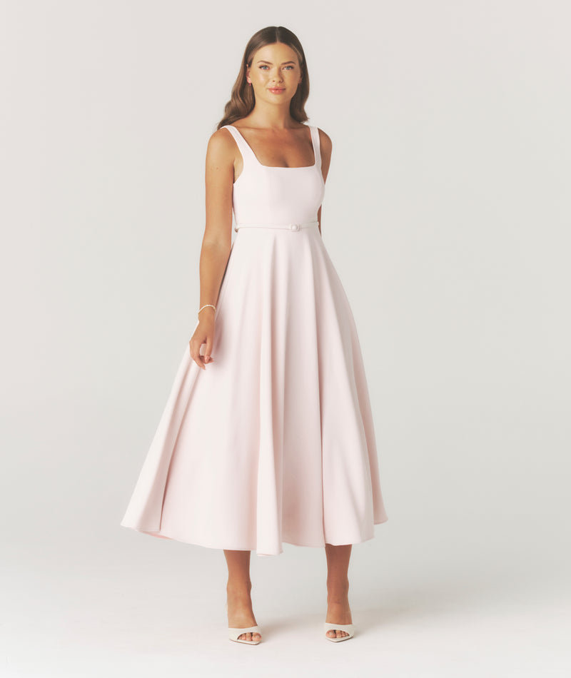 Seam Detail Satin Shift Dress - Baby Pink