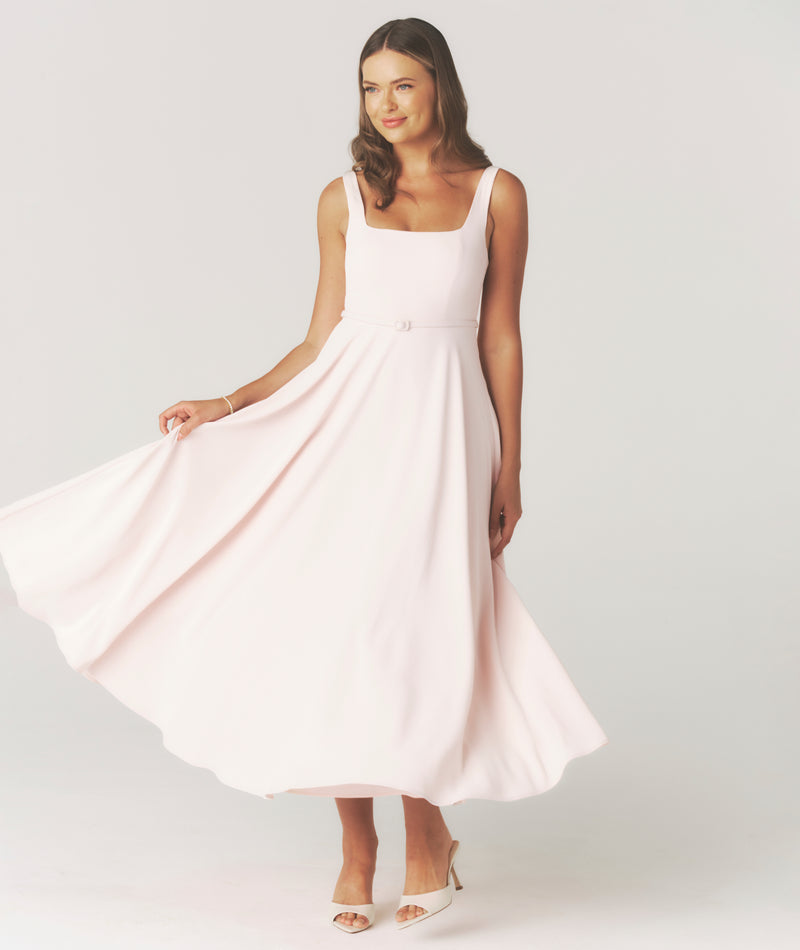Seam Detail Satin Shift Dress - Baby Pink