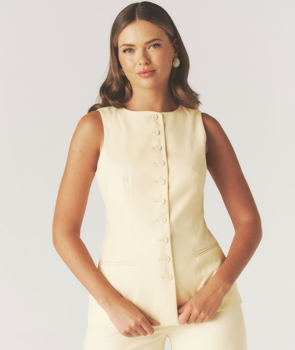 Meredith Button Through Tailored Waistcoat - Lemon