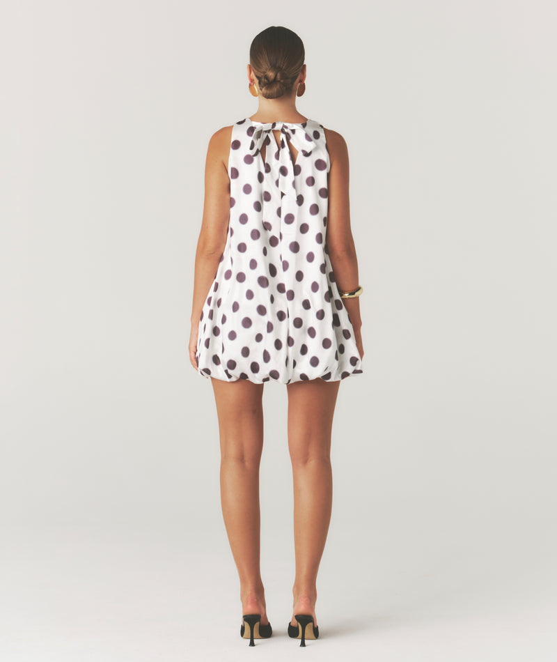 Mia Polka Dot Satin Puff Ball Mini Dress - White
