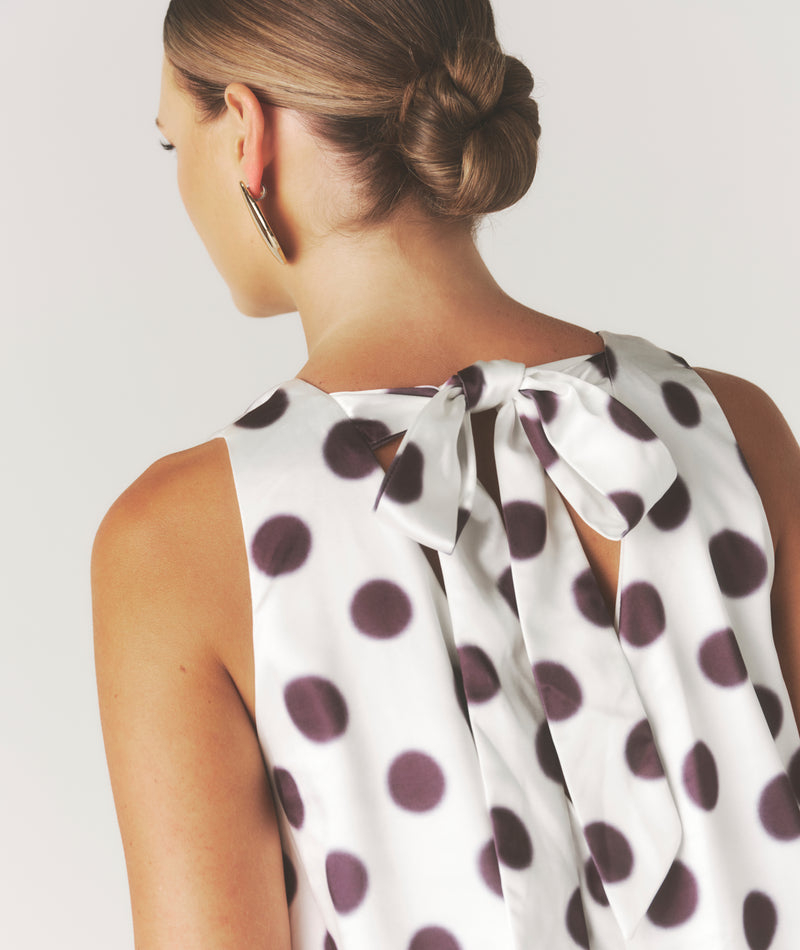 Mia Polka Dot Satin Puff Ball Mini Dress - White