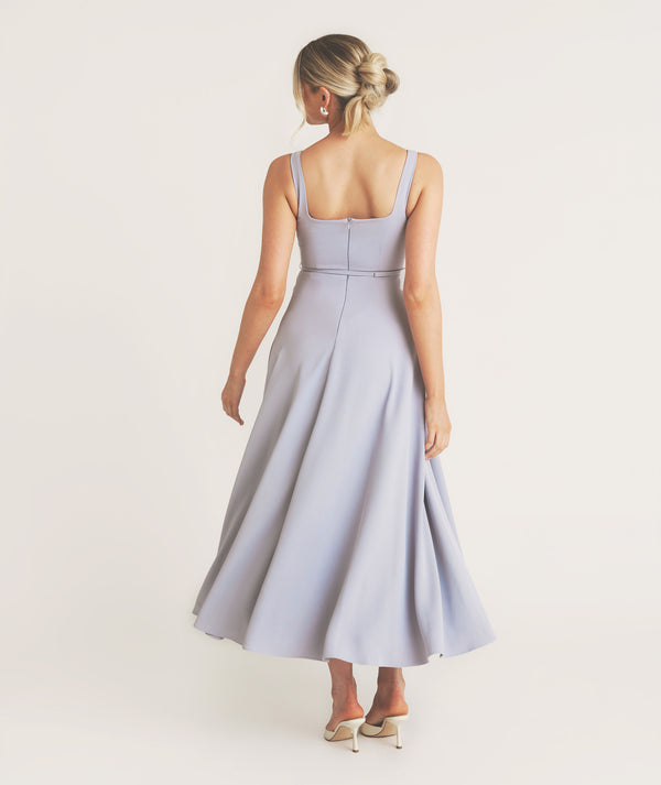 Margot Blue Square Neck Midi Dress