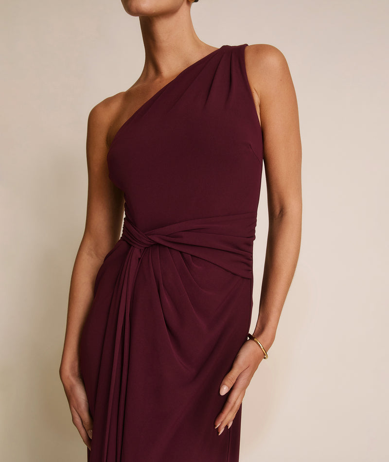 One Shoulder Stretch Sculpt Bridesmaid Dress - Merlot