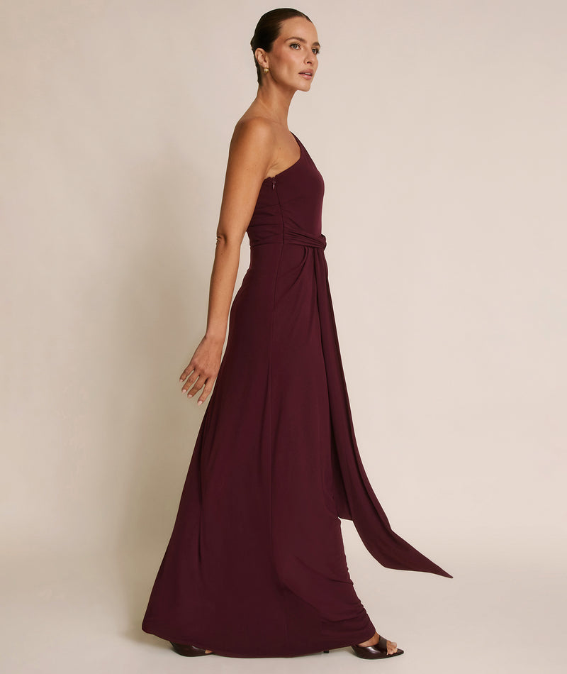 One Shoulder Stretch Sculpt Bridesmaid Dress - Merlot