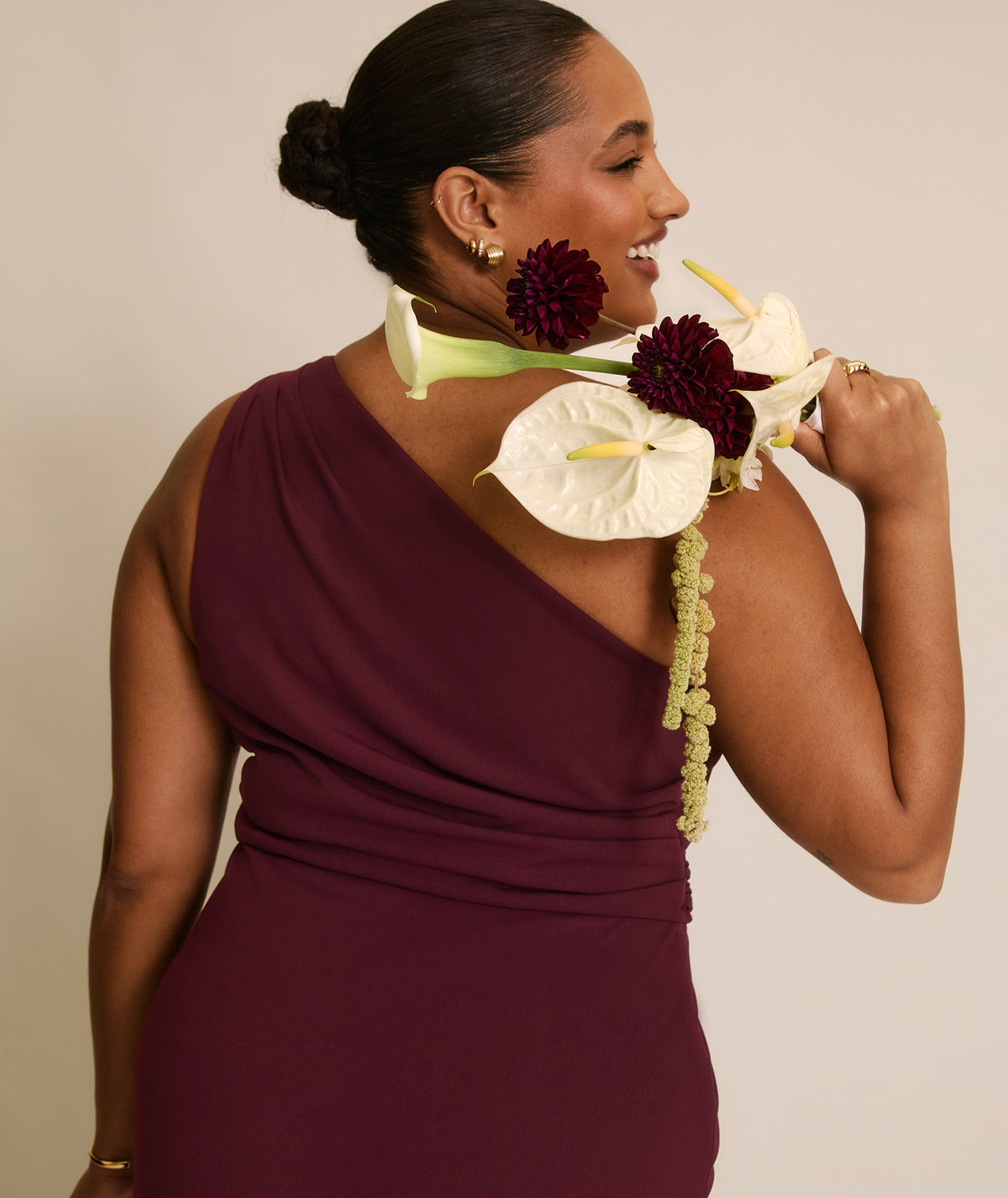 One Shoulder Stretch Sculpt Bridesmaid Dress - Merlot