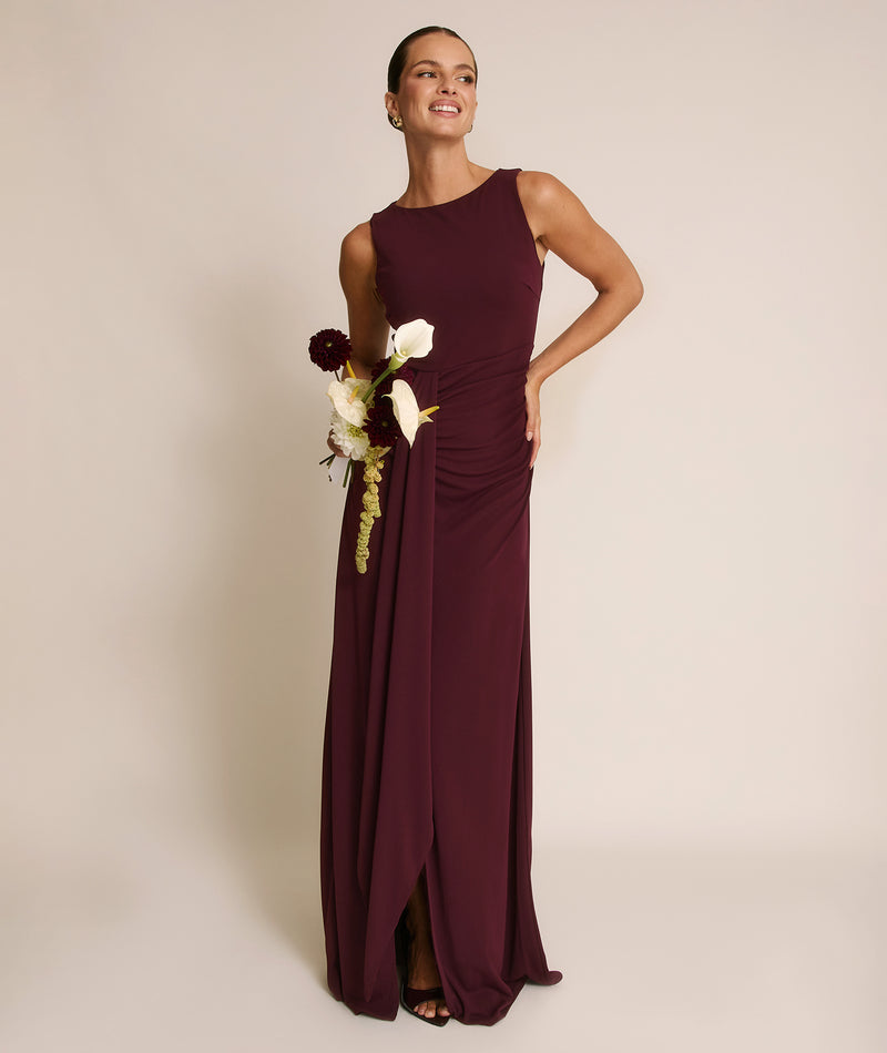 Drape Detail Stretch Sculpt Bridesmaid - Merlot