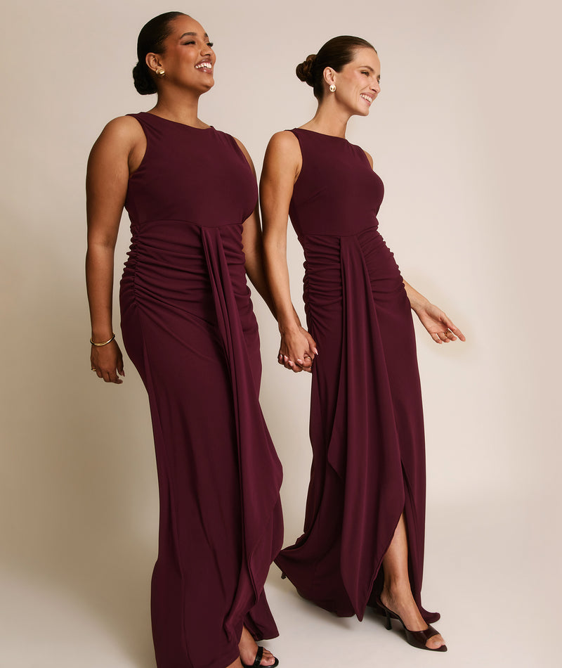 Drape Detail Stretch Sculpt Bridesmaid - Merlot