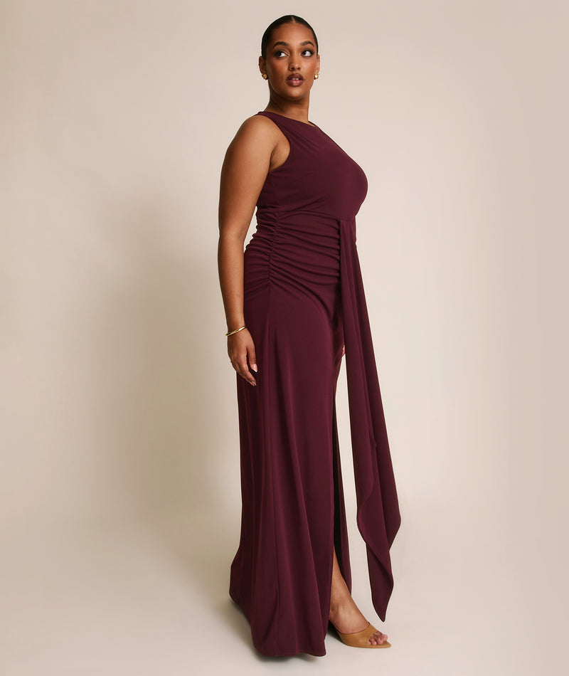 Drape Detail Stretch Sculpt Bridesmaid - Merlot