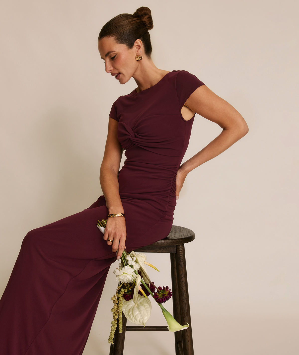 Twist Bust Stretch Sculpt Bridesmaid Dress - Merlot