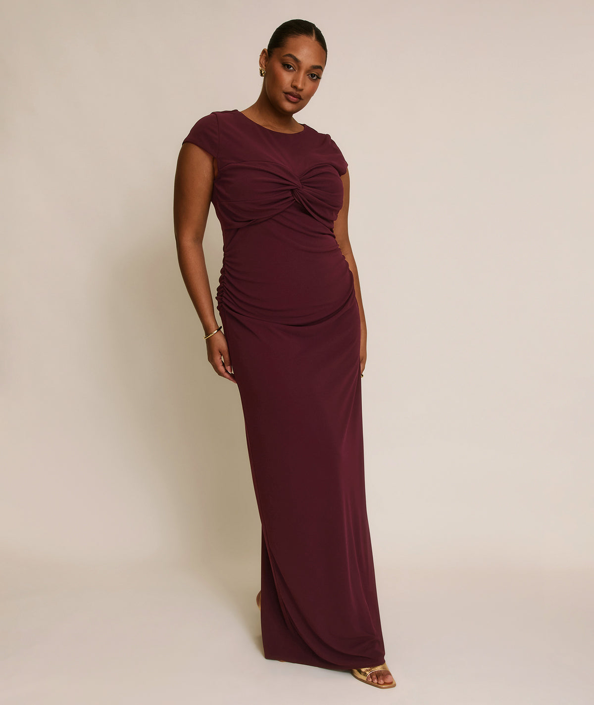 Twist Bust Stretch Sculpt Bridesmaid Dress - Merlot