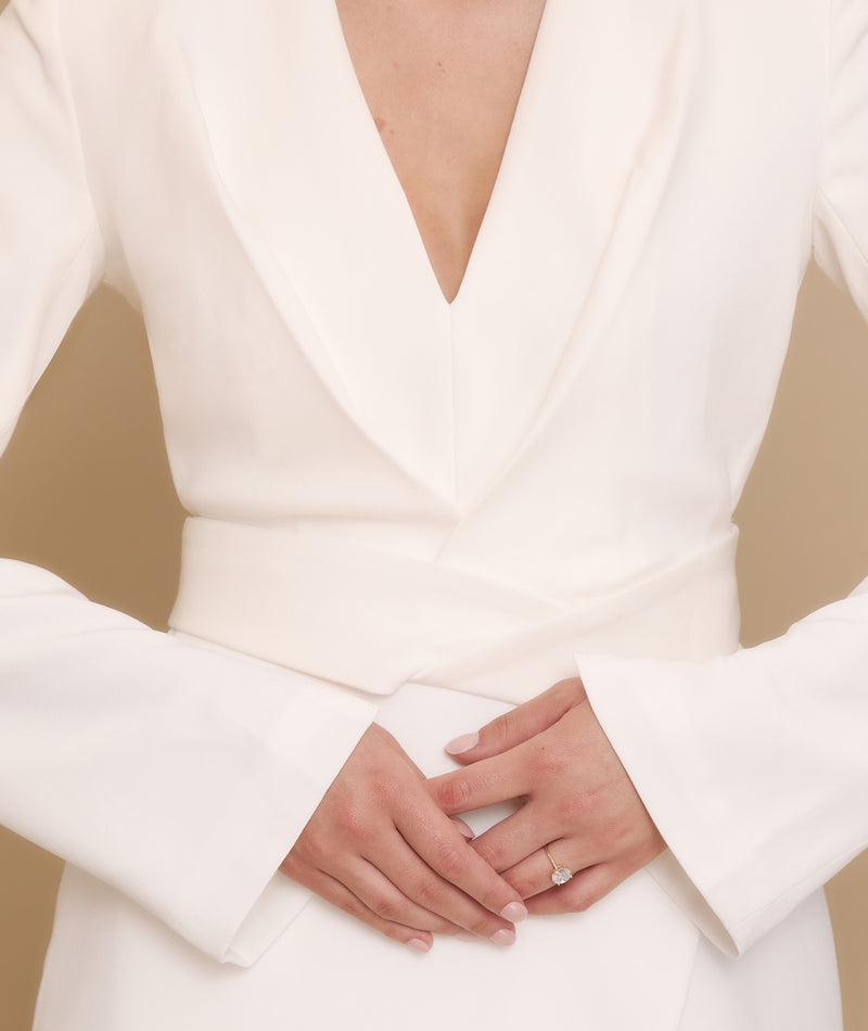 Wrap Front Blazer Dress - White