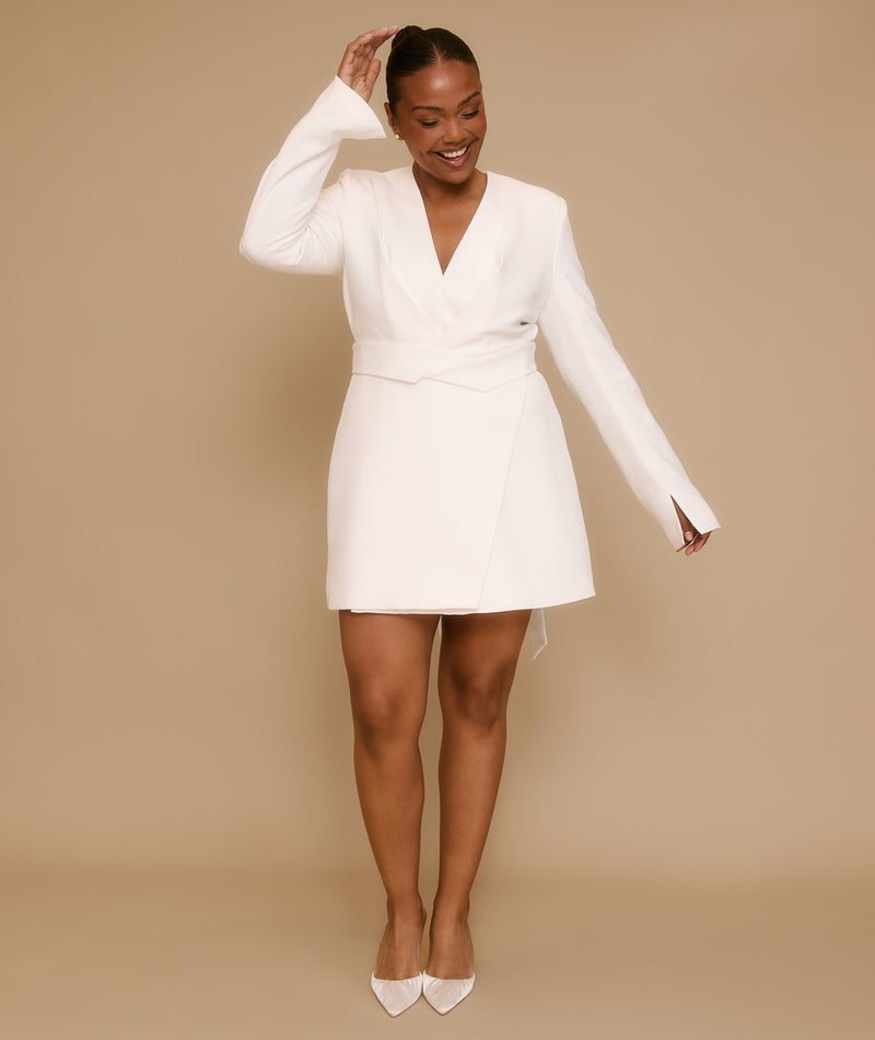 Wrap Front Blazer Dress - White