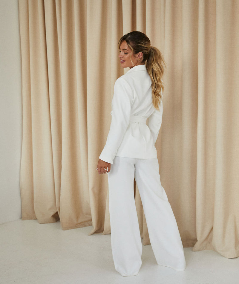 High Waisted Wide Leg Tailored Trouser - White