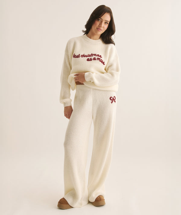Last Christmas As A Miss Knitted Embroidered Jumper - Cream