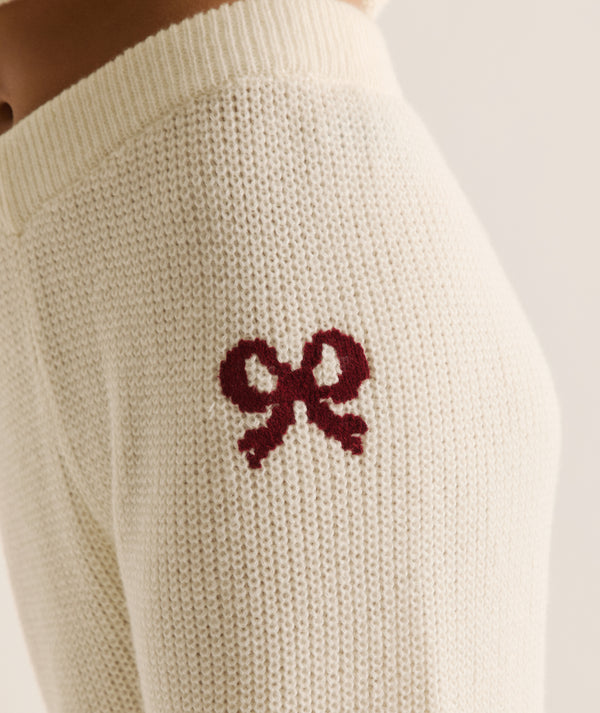 Embroidered Knitted Christmas Trousers - Cream