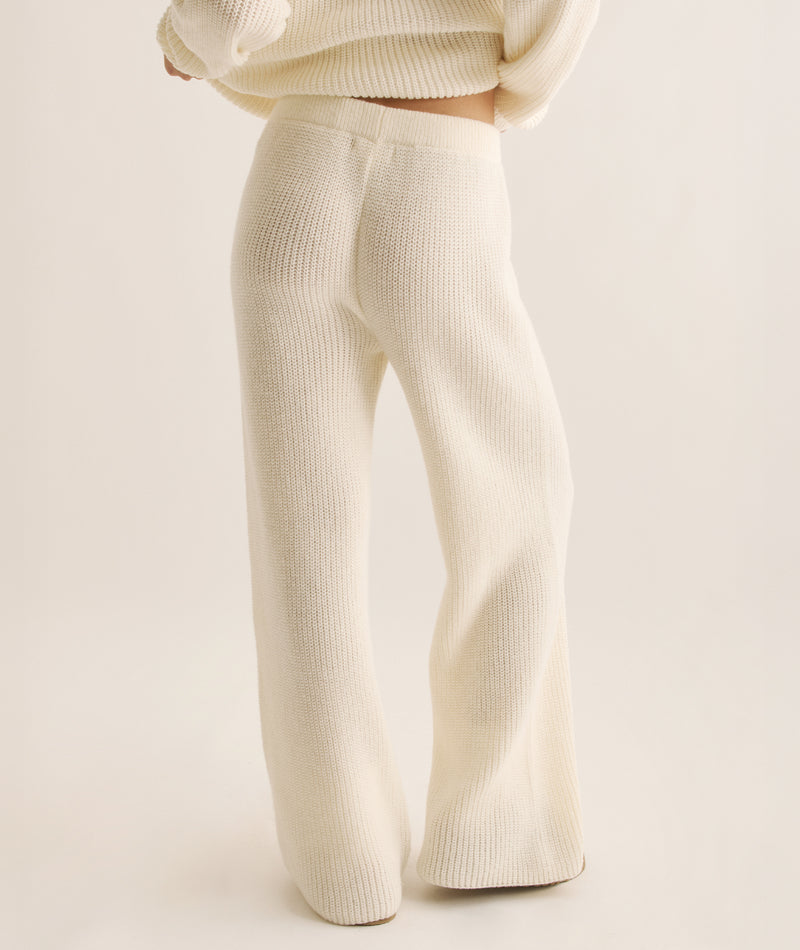 Embroidered Knitted Christmas Trousers - Cream