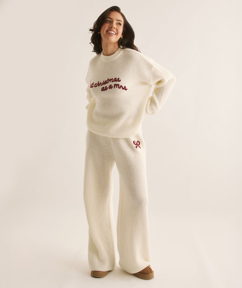 First Christmas As A Mrs Knitted Embroidered Jumper - Cream