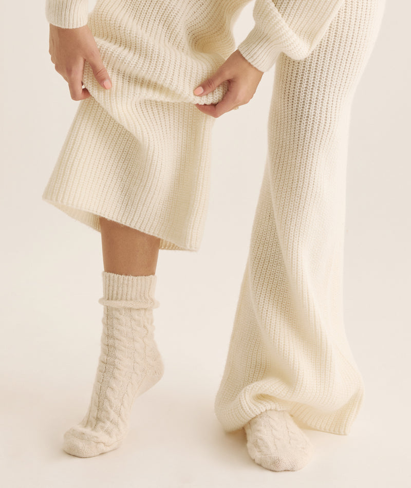 Embroidered Knitted Christmas Trousers - Cream