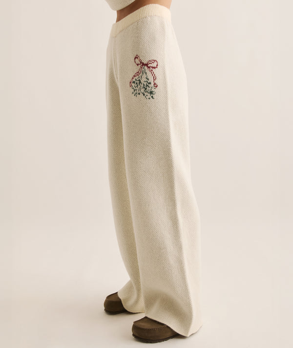 Knitted Mistletoe Trousers - Cream
