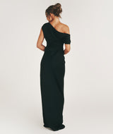 Asymmetric Neck Satin Bridesmaid Dress - Black