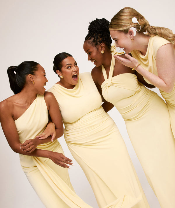 Cowl Wrap Neck Stretch Sculpt Bridesmaid Dress - Lemon