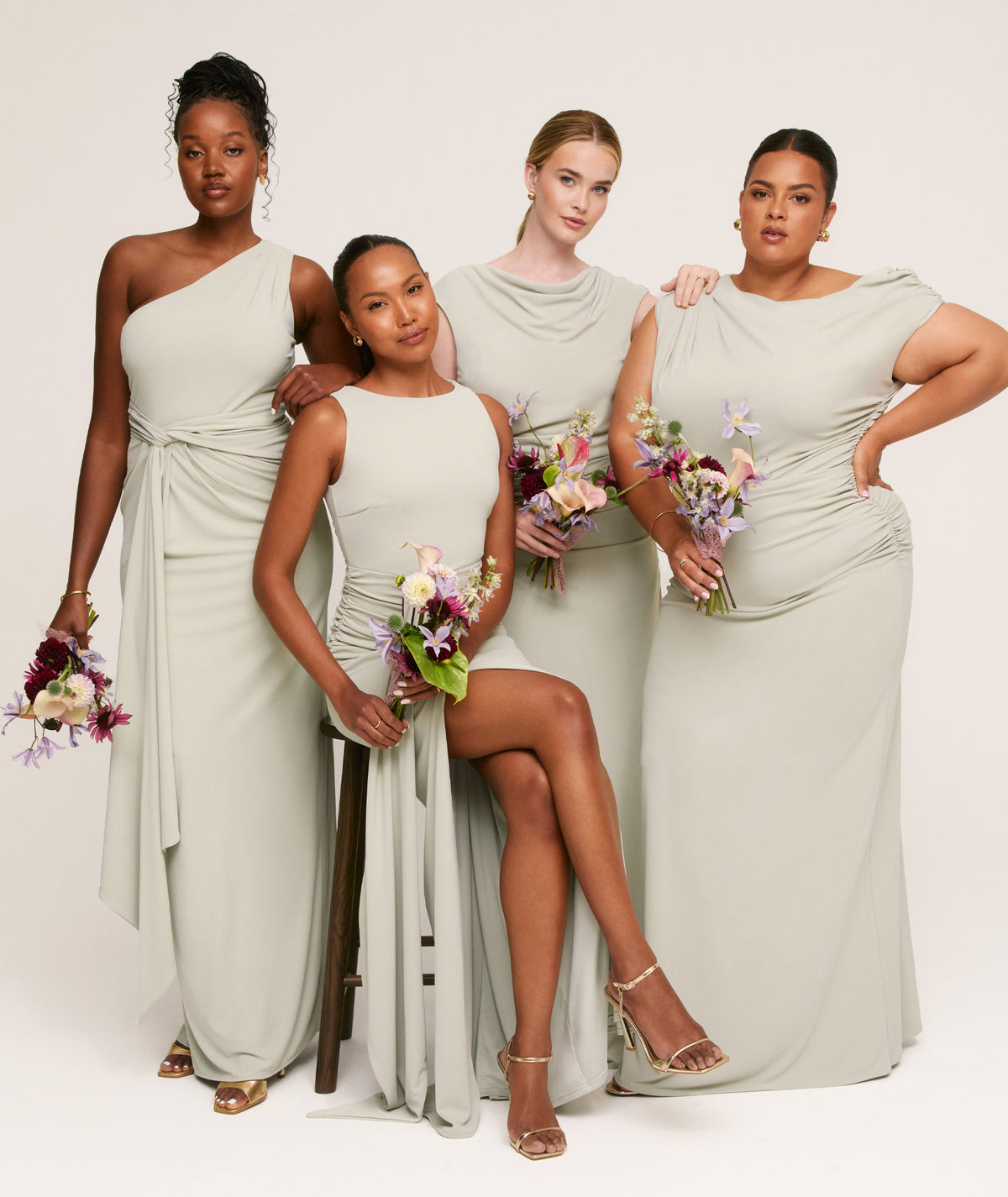 Drape Detail Stretch Sculpt Bridesmaid - Soft Sage